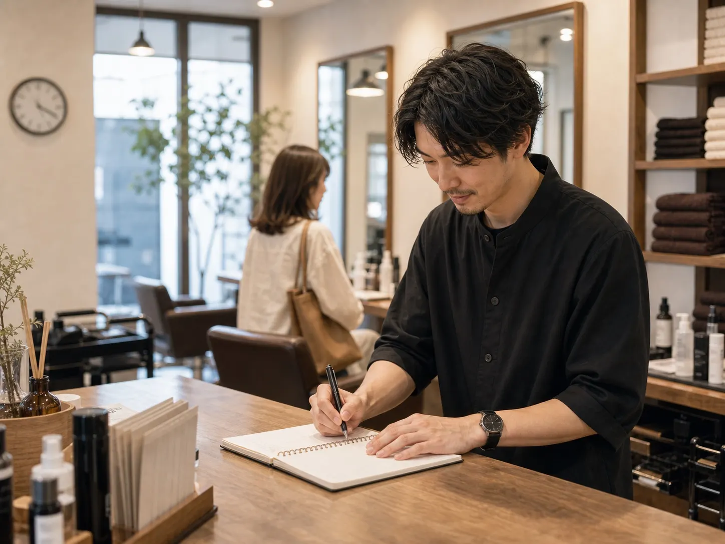 お客様メモで前回の来店内容を確認している場面