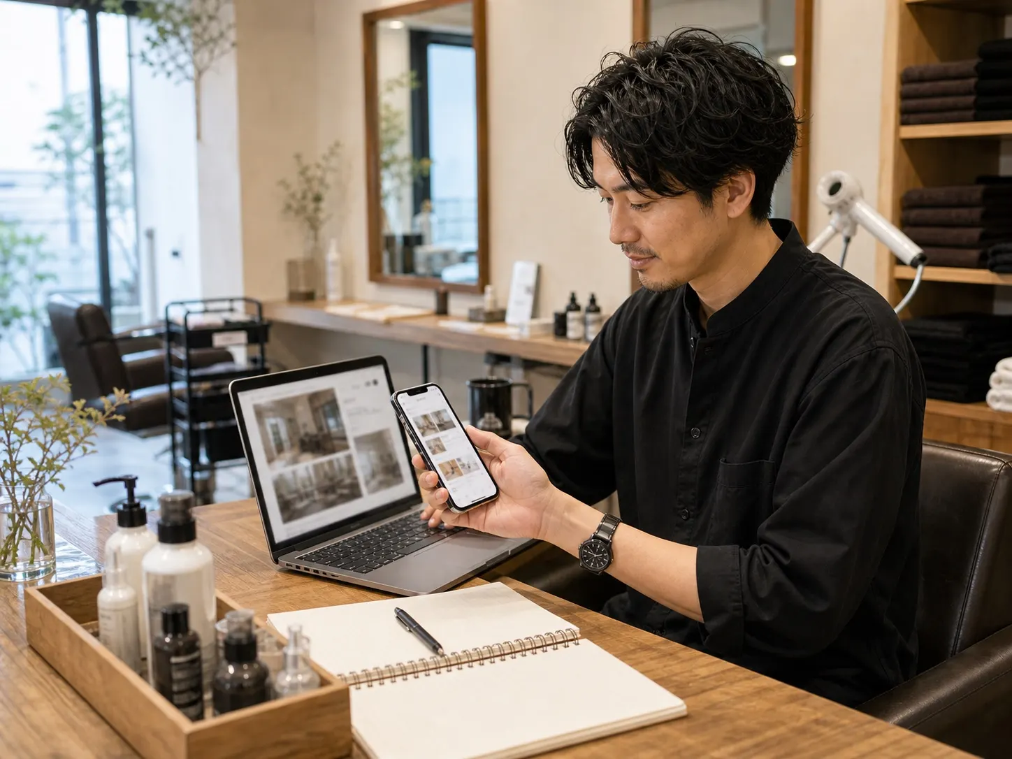 Instagramからホームページの予約案内を確認している場面