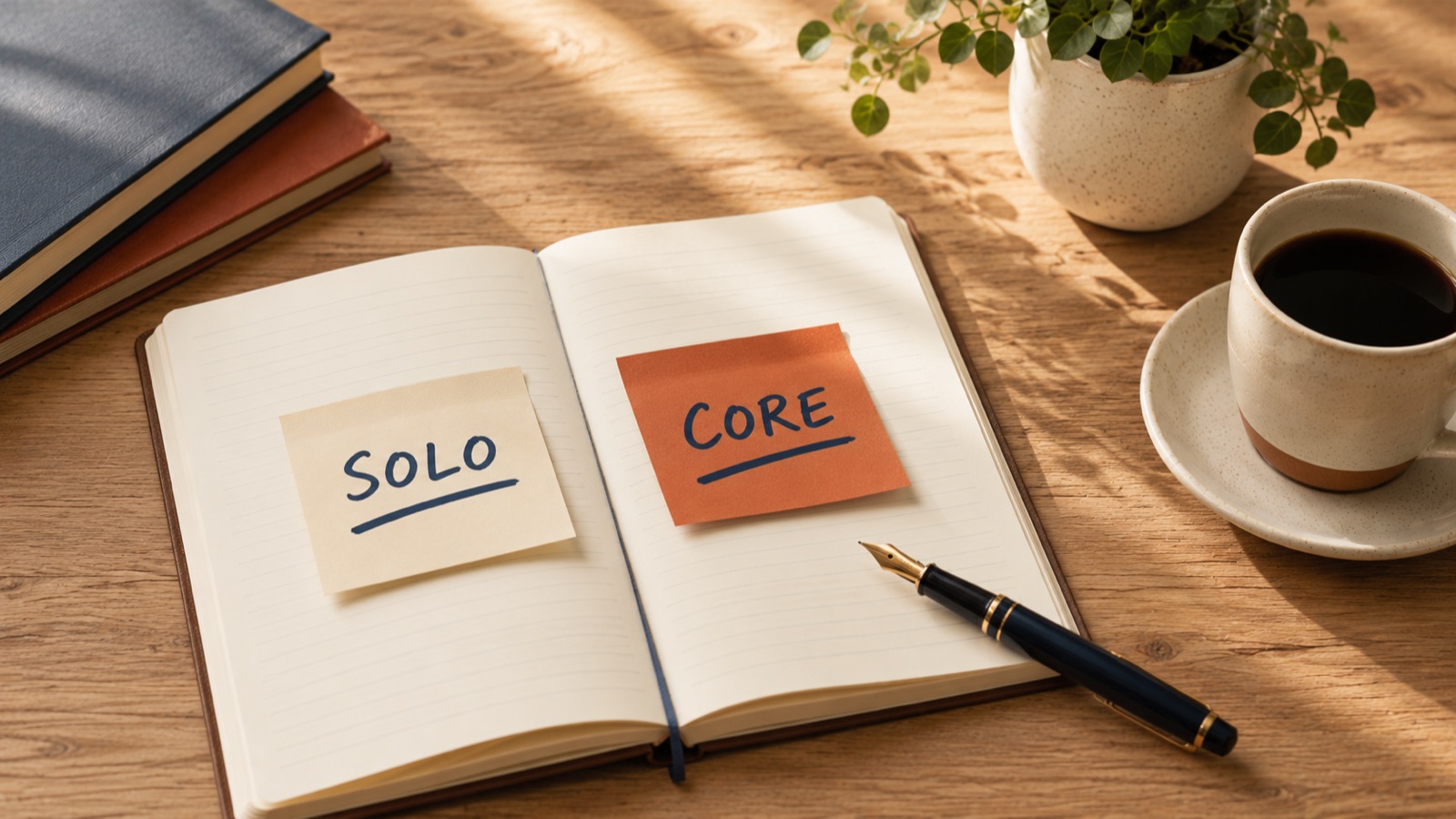START・SOLO・COREの3プランを比較検討するノートと付箋